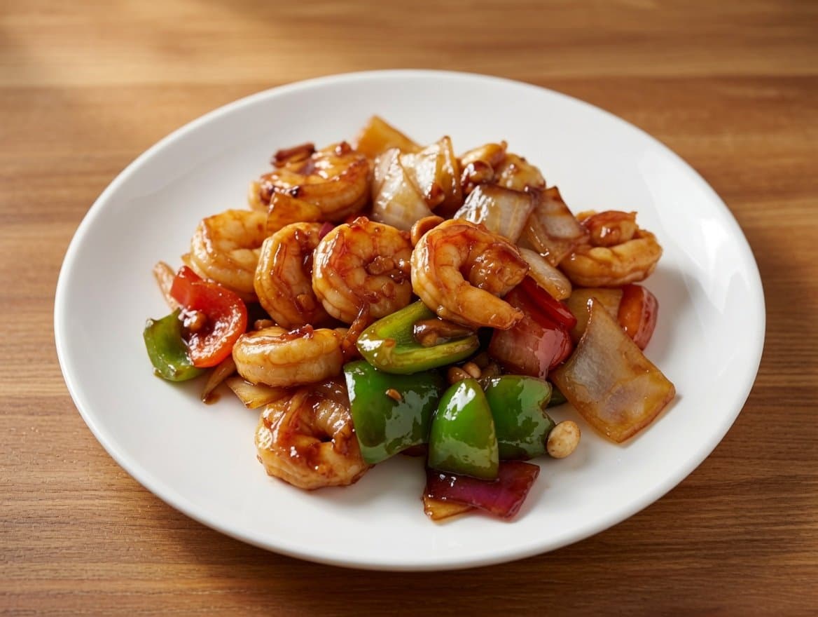 Kung Pao Shrimp - Juicy shrimp stir-fried with peanuts, vegetables, and spicy chili peppers in a s | Seafood