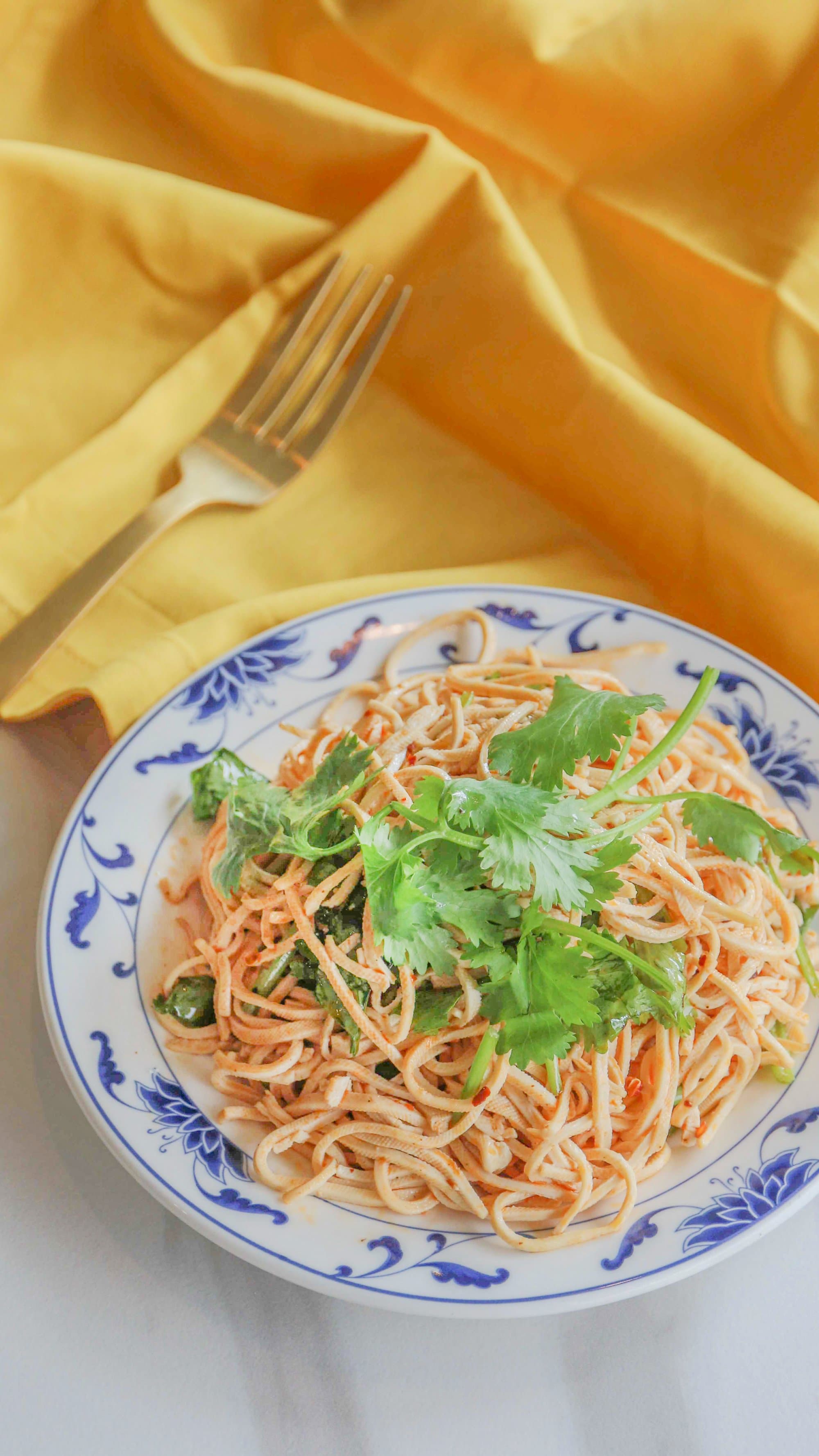 Chilled Soybean Noodle w/ Cilantro - Refreshing soybean noodles tossed with cilantro and a light dressing. A cooling | Appetizer