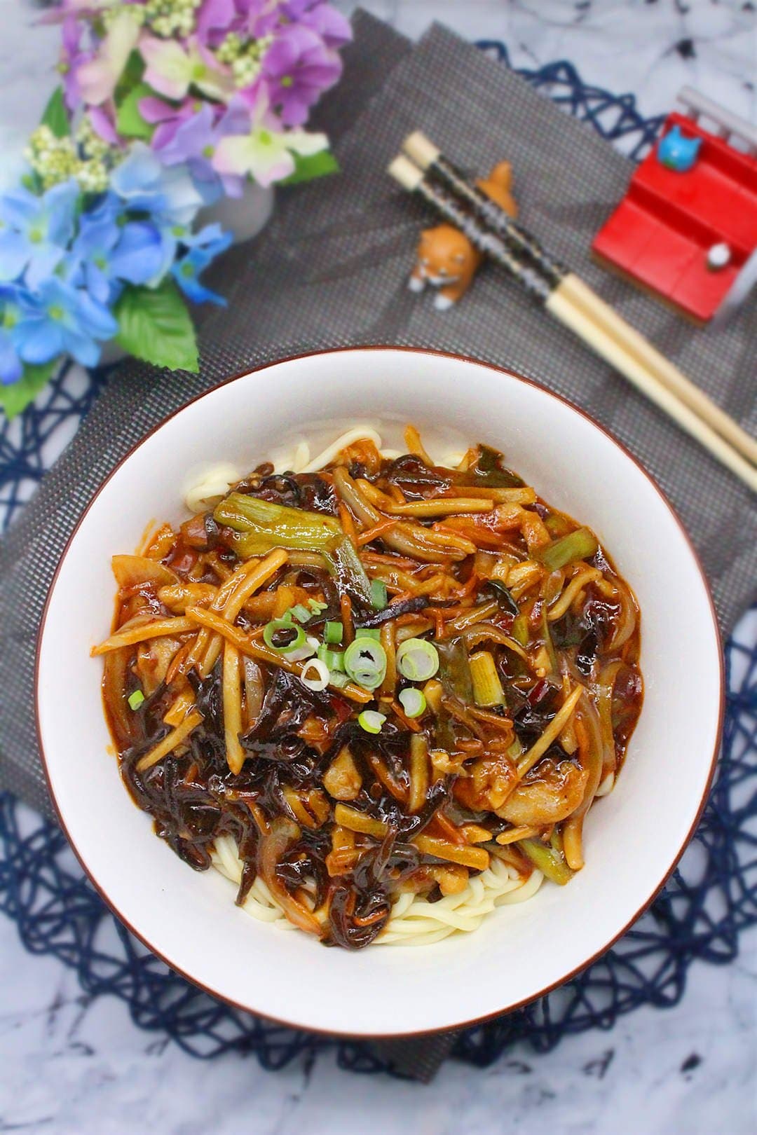 Hot & Spicy Pork Fresh Noodle - Fresh noodles tossed with tender and spicy shredded pork, mixed with aromatic sp | Dry Fresh Noodle