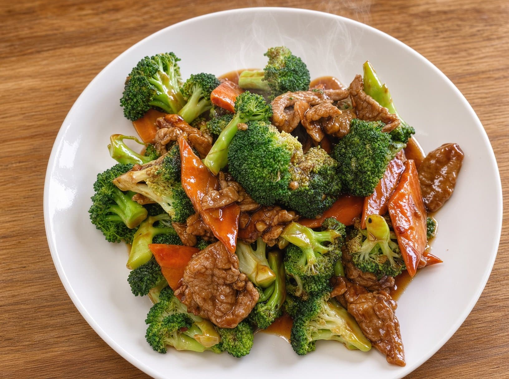 Broccoli Beef - Slices of tender beef stir-fried with crisp broccoli florets in a savory sauce. | Meat